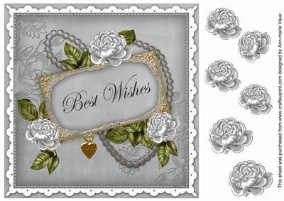 Silver Rose Best Wishes 8in Decoupage Topper