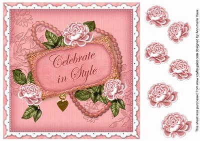 Pink Rose Celebrate in Style 8in Decoupage Topper