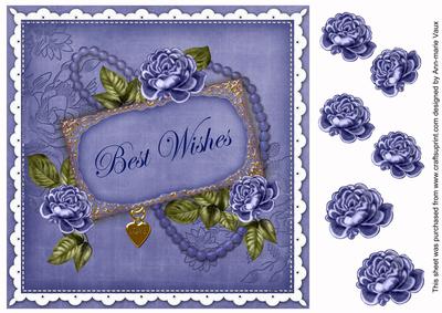 Dark Blue Rose Best Wishes 8in Decoupage Topper