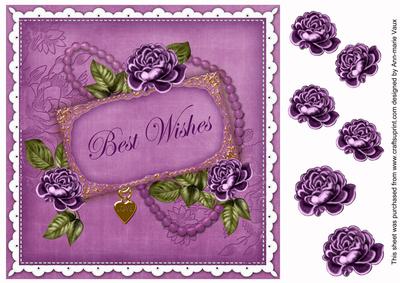 Dark Purple Rose Best Wishes 8in Decoupage Topper