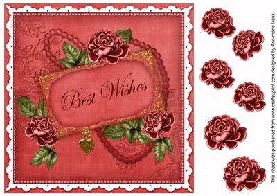 Dark Red Rose Best Wishes 8in Decoupage Topper