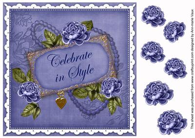 Dark Blue Rose Celebrate in Style 8in Decoupage Topper