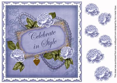 Pale Blue Rose Celebrate in Style 8in Decoupage Topper