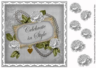 Silver Rose Celebrate in Style 8in Decoupage Topper