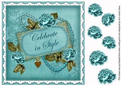 Teal Rose Celebrate in Style 8in Decoupage Topper