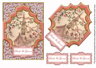 Pink Blossom Church Bride & Groom 7x5 Step by Step