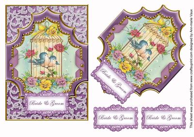 Lovebirds Purple Bride & Groom 7x5 Step by Step