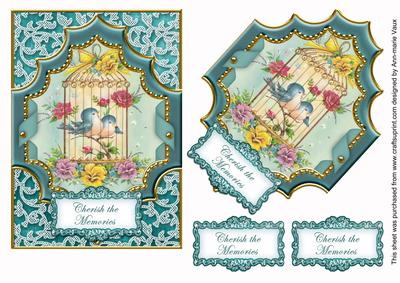 Lovebirds Teal Cherish Memories 7x5 Step by Step