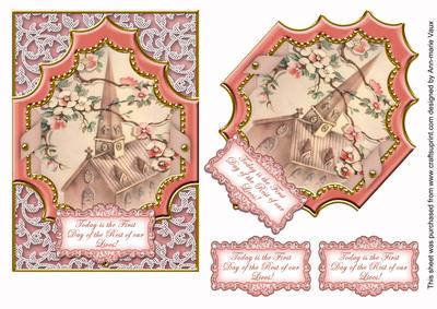 Pink Blossom Church First Day 7x5 Step by Step