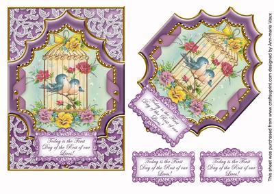 Lovebirds Purple First Day 7x5 Step by Step
