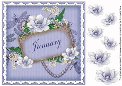 Blue Magnolia January 8in Vintage Decoupage Topper