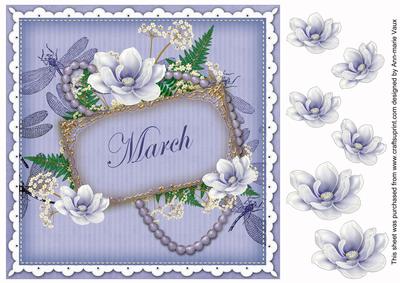 Blue Magnolia March 8in Vintage Decoupage Topper