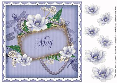 Blue Magnolia May 8in Vintage Decoupage Topper