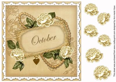 Cream Roses October 8in Vintage Decoupage Topper