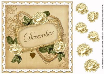 Cream Roses December 8in Vintage Decoupage Topper