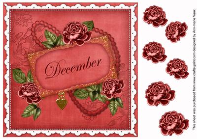 Red Roses December 8in Vintage Decoupage Topper