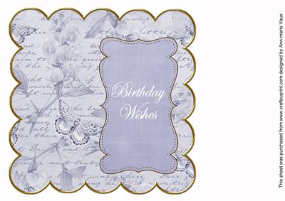 Blue Sweetpea Birthday Wishes 8in Scallop Insert Panel