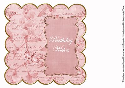 Pink Sweetpea Birthday Wishes 8in Scallop Insert Panel