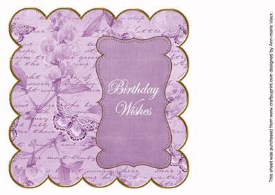 Purple Sweetpea Birthday Wishes 8in Scallop Insert Panel