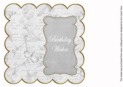 Silver Sweetpea Birthday Wishes 8in Scallop Insert Panel