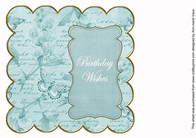 Teal Sweetpea Birthday Wishes 8in Scallop Insert Panel