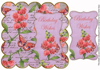 Lilac Sweetpea Birthday Wishes 8in Scallop Topper