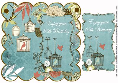 Dusky Teal Birdcage 85th Birthday 8in Scallop Topper
