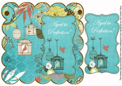 Teal Birdcage Aged to Perfection 8in Scallop Topper