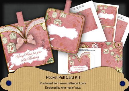 Pink Birdcage 50th Birthday Wishes Pocket Pull Kit