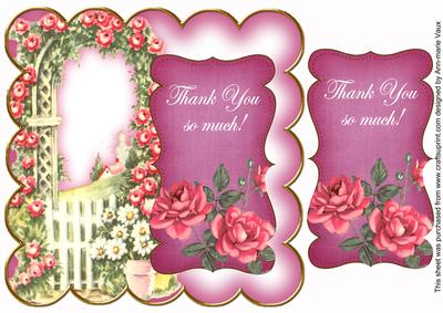 Cerise Rose Arch Thank You 8in Scallop Topper
