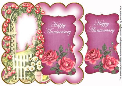 Cerise Rose Arch Happy Anniversary 8in Scallop Topper