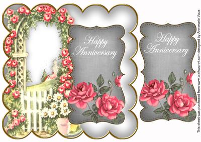 Silver Rose Arch Happy Anniversary 8in Scallop Topper