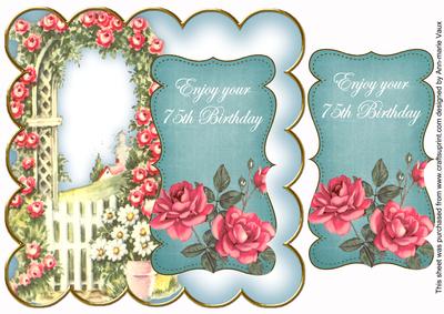 Teal Rose Arch 75th Birthday 8in Scallop Topper
