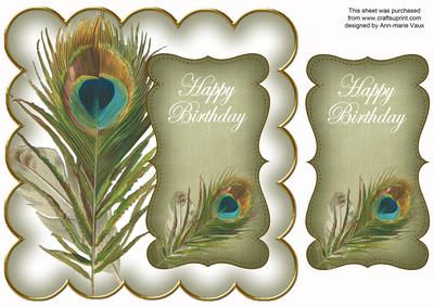 Olive Peacock Happy Birthday 8in Scallop Topper