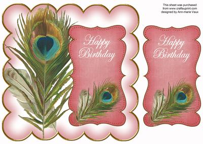 Pink Peacock Happy Birthday 8in Scallop Topper