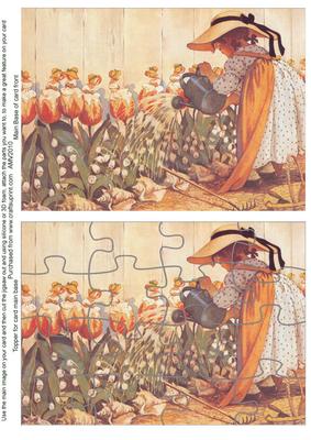 Watering the Flowers Jigsaw Card Topper