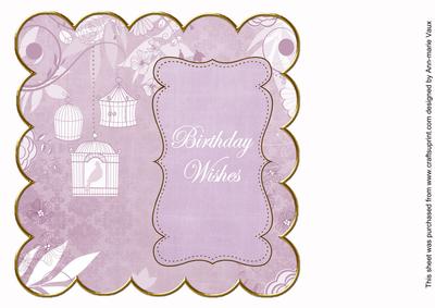 Lilac Birdcage Birthday Wishes 8in Scallop Insert Panel