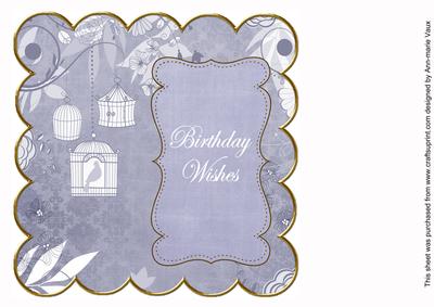 Blue Birdcage Birthday Wishes 8in Scallop Insert Panel