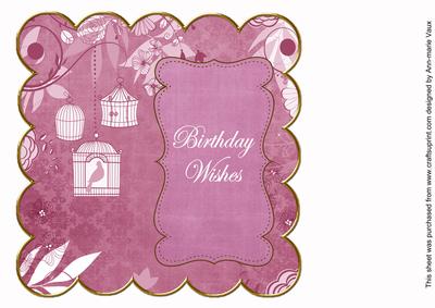 Cerise Birdcage Birthday Wishes 8in Scallop Insert Panel