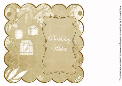 Cream Birdcage Birthday Wishes 8in Scallop Insert Panel