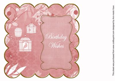 Pink Birdcage Birthday Wishes 8in Scallop Insert Panel
