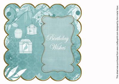 Teal Birdcage Birthday Wishes 8in Scallop Insert Panel