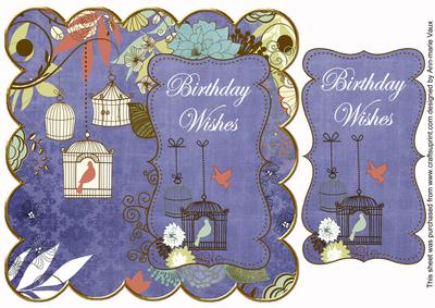 Dblue Birdcage Birthday Wishes 8in Scallop Topper