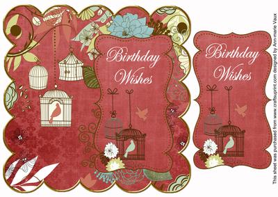 Dred Birdcage Birthday Wishes 8in Scallop Topper