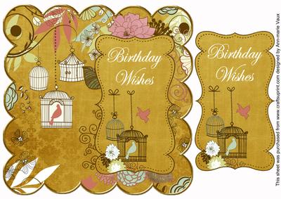 Gold Birdcage Birthday Wishes 8in Scallop Topper