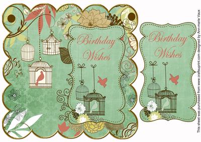 Mid Green Birdcage Birthday Wishes 8in Scallop Topper