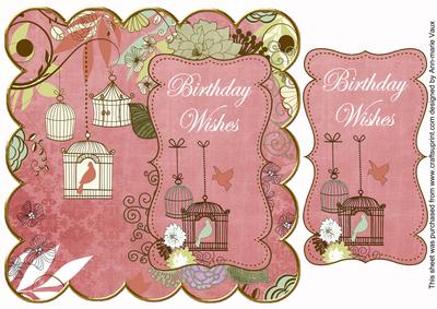 Pink Birdcage Birthday Wishes 8in Scallop Topper