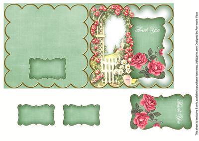 Green Rose Arch Thank You 5in Folded Card with Topper