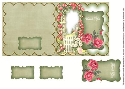Olive Rose Arch Thank You 5in Folded Card with Topper