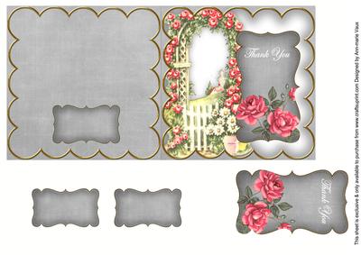 Silver Rose Arch Thank You 5in Folded Card with Topper